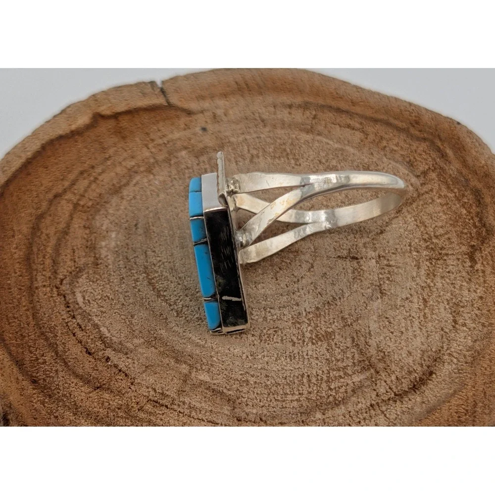 Handmade Zuni Inlay Ring D. Quam Sterling Silver Native American Jewelry sz 8 **